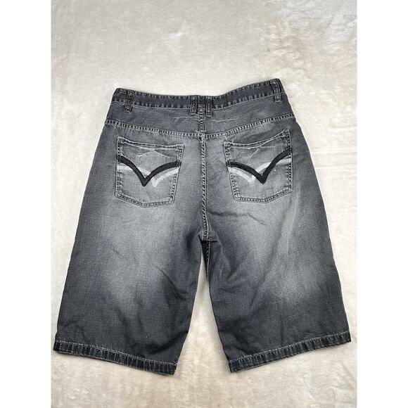 Vtg Y2K Route 66 Denim Shorts Mens Sz 36 Washed Out Black Wide Leg Baggy Skater - Picture 2 of 7